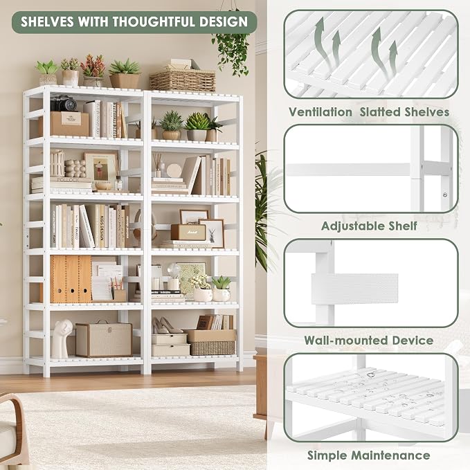 FOTOSOK 6-Tier Bamboo Shelf, Bamboo Bookcase - Image 6