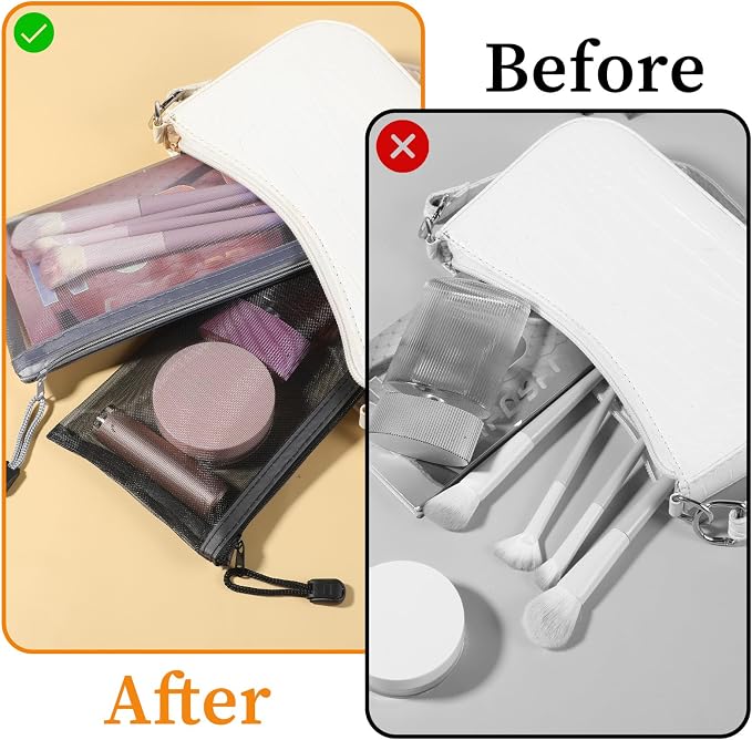 6 PCS Mesh Zipper Makeup Pouch Bags, Nylon Mesh Zipper Cosmetic Bags, Portable - Image 4