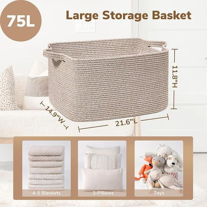 Goodpick Large Woven Storage Basket, 21.6" x 14.9" x 11.8" Blanket Basket - Image 3