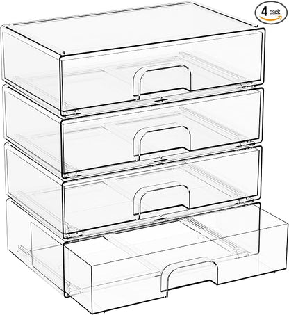 12.2''W Clear Stackable Storage Drawers, 4 Pack Acrylic Drawers, Bathroom by Yieach