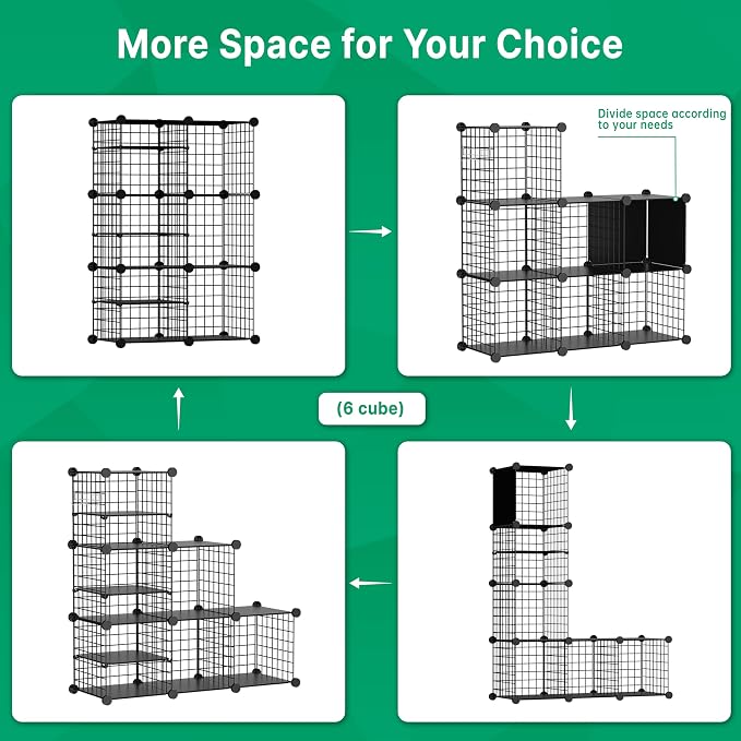 Wire Cube Storage Organizer, 6 Cubes Converted into 7 Cubes, Sturdy Metal Grids - Image 4