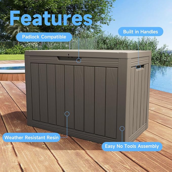Vixzen 55 Gallon Deck Boxes Outdoor Waterproof, Lockable Resin Storage Box - Image 7