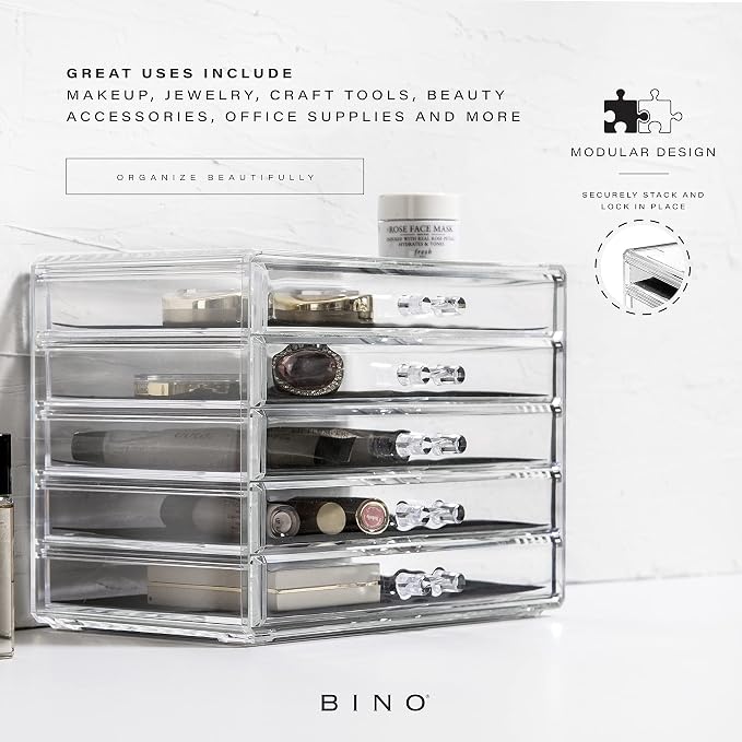 BINO THE MANHATTAN SERIES Acrylic Makeup Drawer Organizer- 5 Drawers | Clear - Image 4