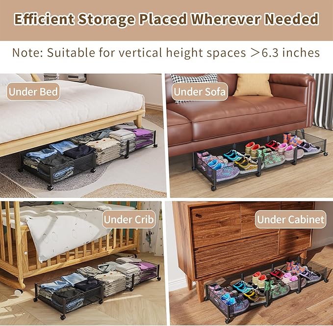 47.2'' Long Under Bed Storage on Wheels, 57.6L Large Capacity Rolling Under the - Image 3