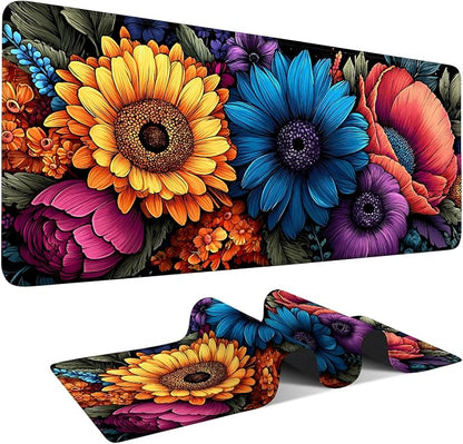 Flower Gaming Mouse Pad 35.4"x15.7"Desk Mat Anti-Slip Rubber Base & Durable by ANNAQUEEN