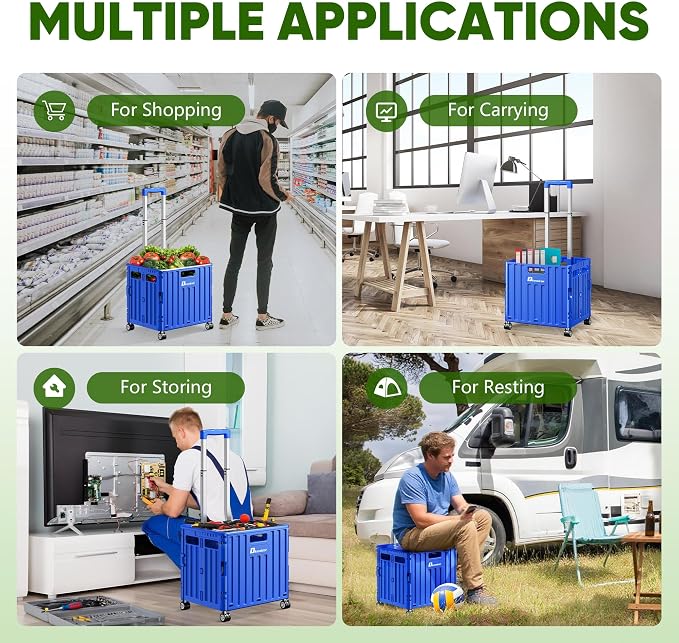 Folding Utility Cart with Lid, Portable Rolling Crate Handcart Collapsible - Image 6