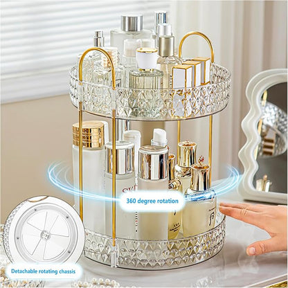 Double Layered Glass Tray with Golden Handles, Circular Decorative Storage Rack - Image 4