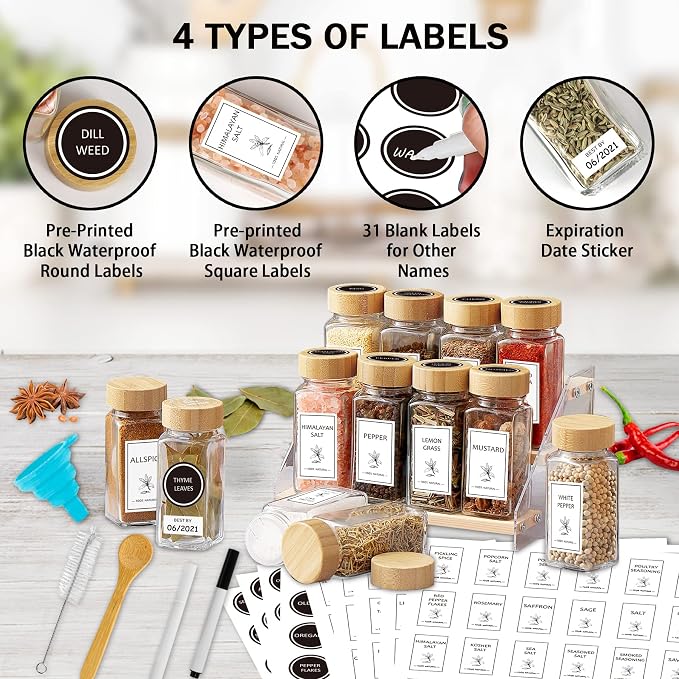 Aliggbent Spice Jars with Lable, Spice Containers Bottles, Glass Seasoning Jars - Image 4