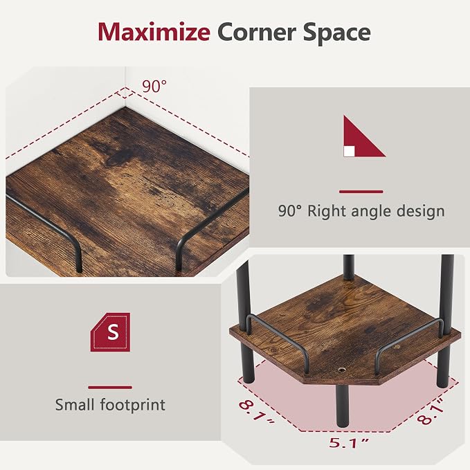 Tajsoon Corner Shelf Stand, 3 Tier Industrial Corner Shelves, Corner Shelving - Image 6