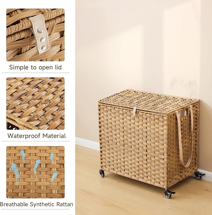 Laundry Hamper with Wheels, 34.3 Gallon Rolling Laundry Basket with Lid - Image 7