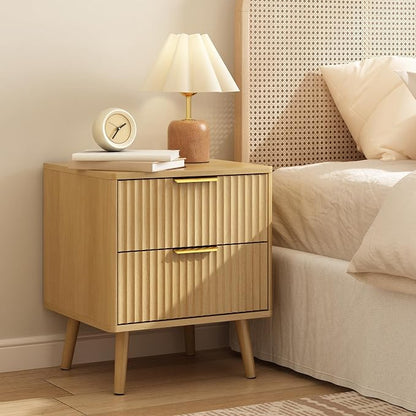 CARPETNAL Fluted Nightstand, Oak Bedside Table - Image 3