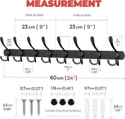 Coat Rack Wall Mount with 8 Tri Hooks, Stainless Steel 24 Inch – Black Matte - Image 2