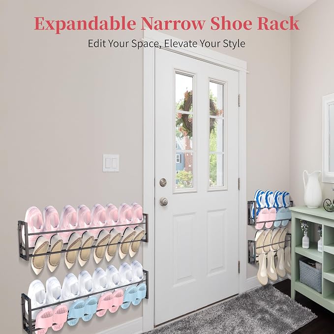 3 Pack Wall Mounted Shoe Rack for Narrow Spaces, Hanging Shoe Rack Holds 24 - Image 3