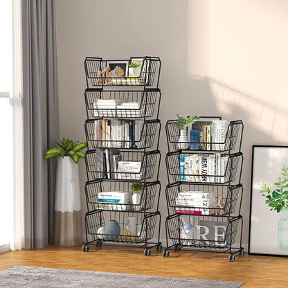 PUSDON Stackable Metal Storage Carts, Dual Use Shelf - Image 6