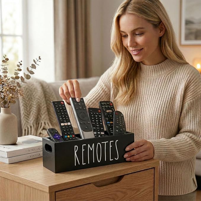 Remote Control Holder, Farmhouse Remote Storage Caddy, Bedside TV Controller Box - Image 3