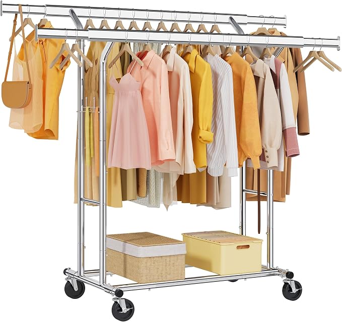Tajsoon Double Rod Clothes Rack 480 LBS, Heavy Duty Clothing Rack by Tajsoon