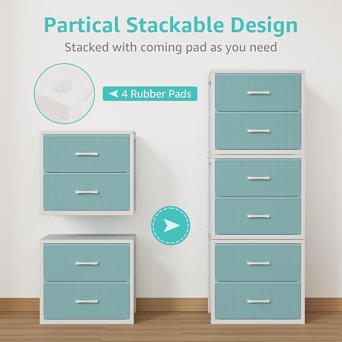BOLUO Stackable Storage Drawers Closet Organizers and Storage Fabric Blue 2 - Image 5