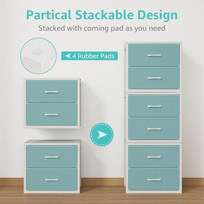 BOLUO Stackable Storage Drawers Closet Organizers and Storage Fabric Blue 2 - Image 5