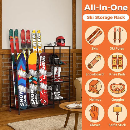 Freestanding Snowboard Rack, 4 Pair Ski, 3 Pack Snowboard, Snowboard Gear - Image 4