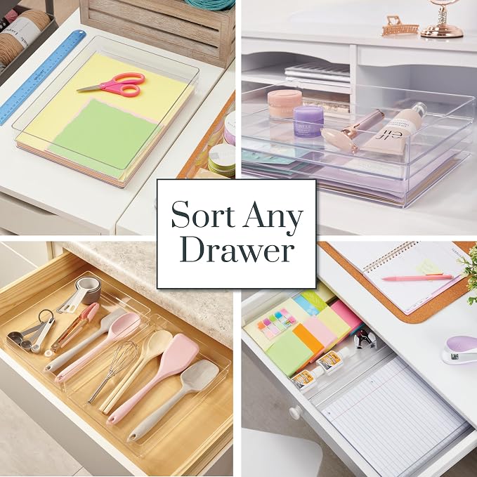 STORi SimpleSort 2-Piece Stackable Clear Drawer Organizer Set | 12" x 9" x 2" - Image 4