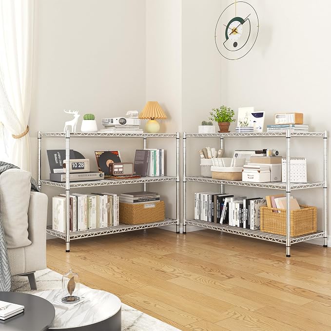 DurayLoly Heavy Duty 3-Tier Metal Shelving Unit, Adjustable Shelves, Chrome | - Image 4