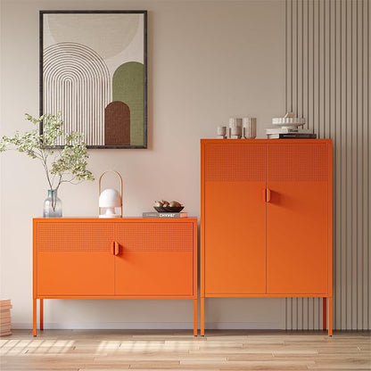 COFaR Orange Metal Storage Cabinet, 47”H Vibrant Coffee Bar & Buffet Sideboard - Image 3