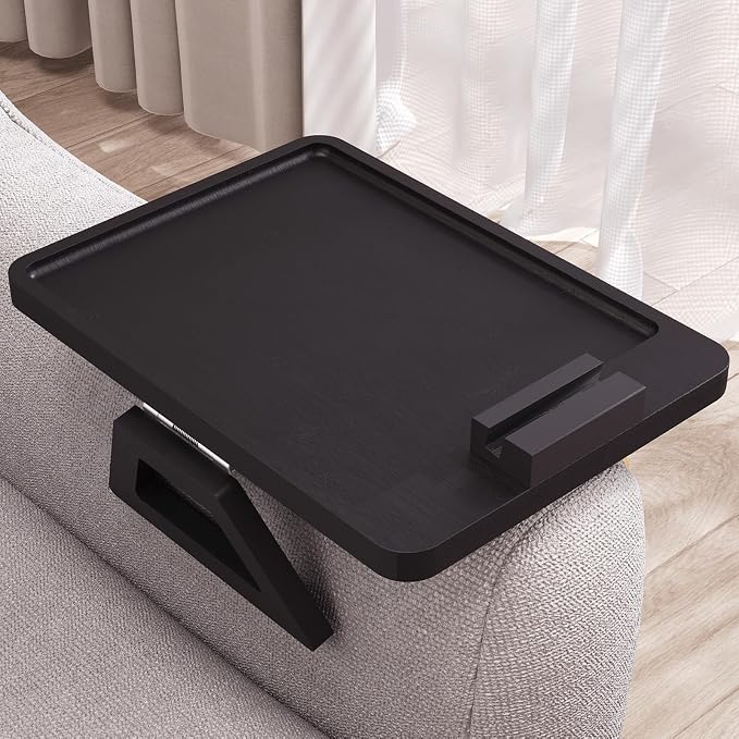 Couch Arm Tray with 360°Phone, Bamboo Folding Sofa Tray, Sofa Armrest Trays by DANFOXER