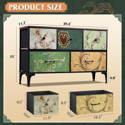 WLIVE Wide Dresser for Bedroom, 5 Drawer Chest of Drawers, Floral | 5 roomy - Image 3