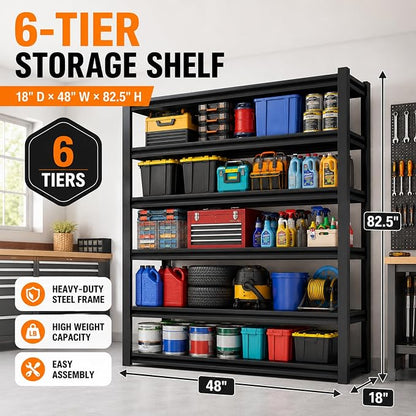 SAWJEC 48" W x 18" D x 82.5" H Tall Heavy Duty 6 Tier Garage Shelving | 3000 - Image 2