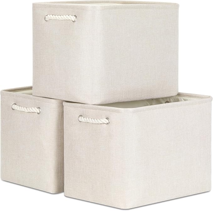 Bidtakay Large Storage Baskets for Shelves 3 Pack Fabric Storage Bins for by BidtakayBaskets