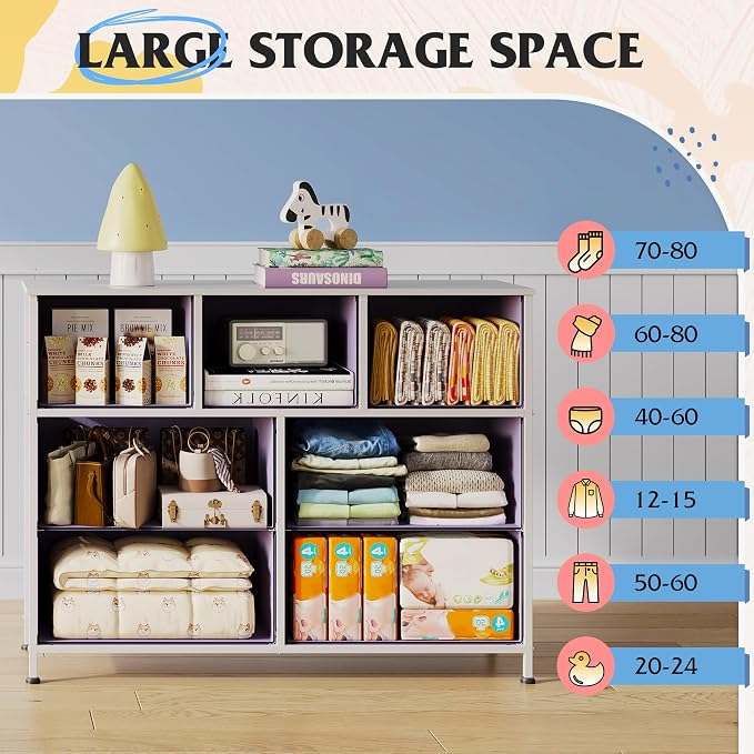 WLIVE Dresser for Bedroom, 7 Drawers, TV Stand, Tie-Dye | 7 roomy fabric drawers - Image 4