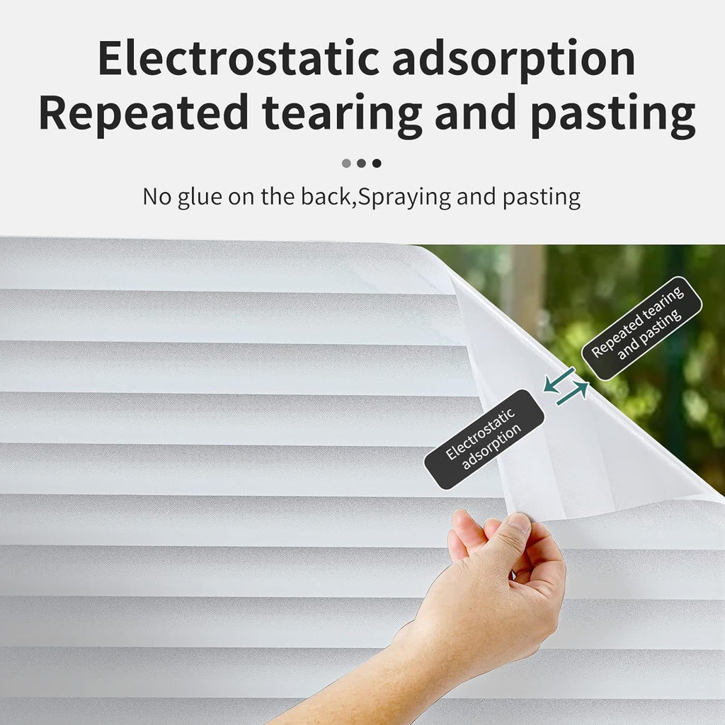 Window Privacy Film with Installation Tools, Blinds Pattern, Static Cling, Anti UV, Heat Control, Ideal for Home Shower Office Glass Door (Blinds Pattern, 35.4X157.4Inch)