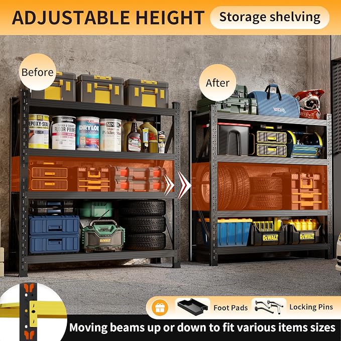 4800LBS Heavy Duty Shelving Units, 4 Tier Adjustable Metal Utility Shelf - Image 4