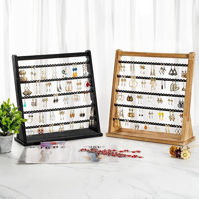 Poyilooo Earring Holder Organizer, Rustic Wood Earring Holder Stand, 5 Layer - Image 7