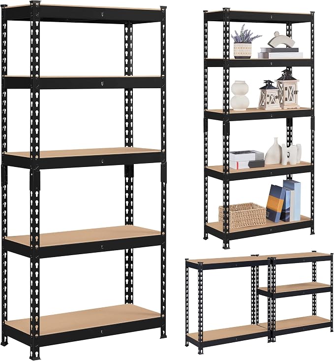 Topeakmart 2 PCS 5-Tier Utility Shelves, Metal Storage Shelves Garage Shelving - Image 6