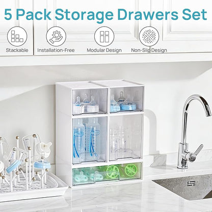 Vtopmart Stackable Storage Drawers Set of 5, Plastic Organizer Bins - Image 4