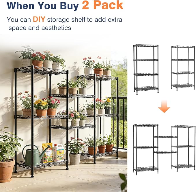 4-Tier Wire Shelf Metal Rack, Narrow Wire Shelving Unit, Small Wire Shelf | - Image 6