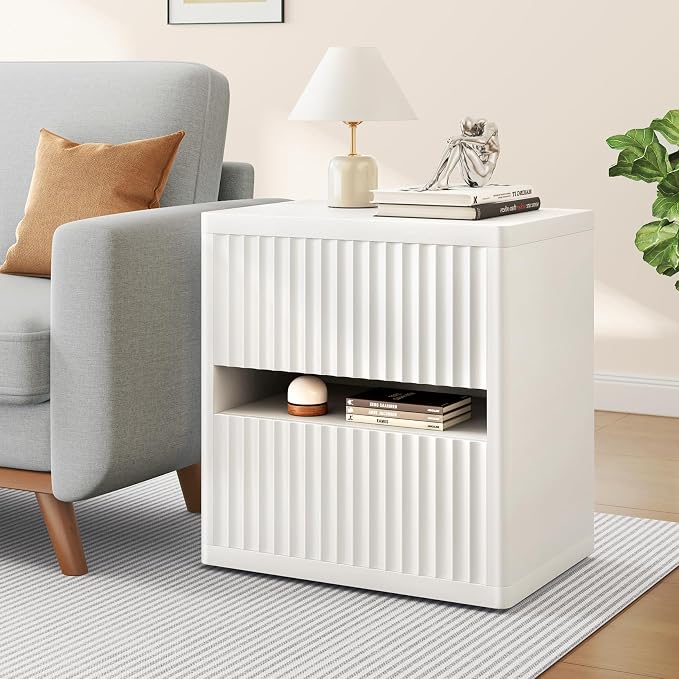 Dripex Fluted Nightstand with 2 Drawers, Large Wide Wood Night Stand Bedside - Image 5