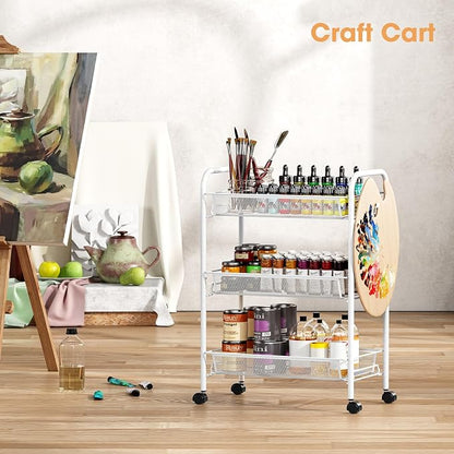 TOOLF 3-Tier Metal Rolling Cart, Mesh Wire Easy Assemble Utility Cart, Storage - Image 8