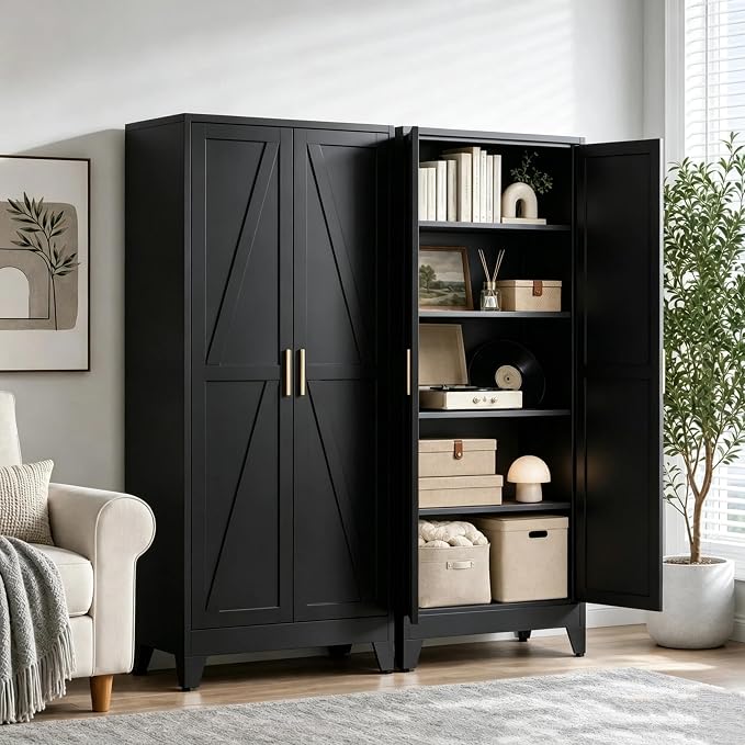 71"H Kitchen Pantry Storage Cabinet, Farmhouse Pantry Cabinet, Tree Doors - Image 4