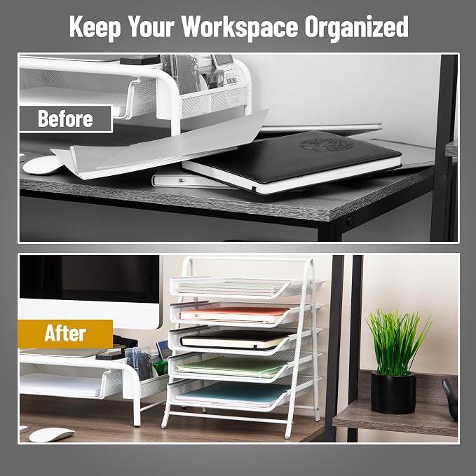 Mind Reader 5-Tier Paper Tray Organizer, Vertical Desktop File Storage Rack - Image 5