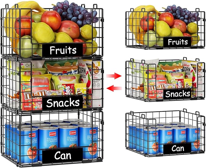 3 Pack XL Stackable Wire Baskets by JKsmart