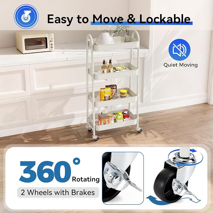 NEWBULIG 4-Tier Metal Rolling Storage Cart, Heavy Duty Mobile Utility Organizer - Image 3