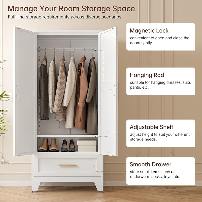 71" Tall Metal Wardrobe Cabinet - Image 4