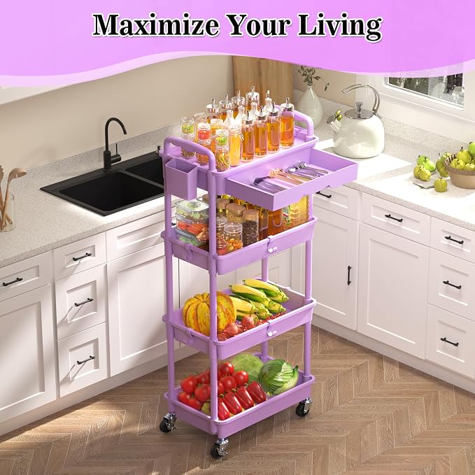 SUNALLY 4 Tier Rolling Cart Organizer - Image 2