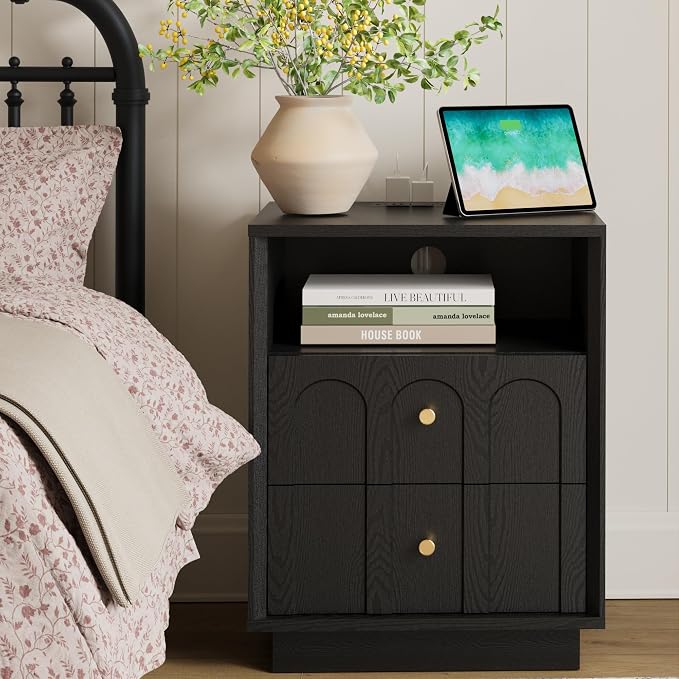 Nightstand with Charging Station, Modern Nightstand with Arched Design - Image 8