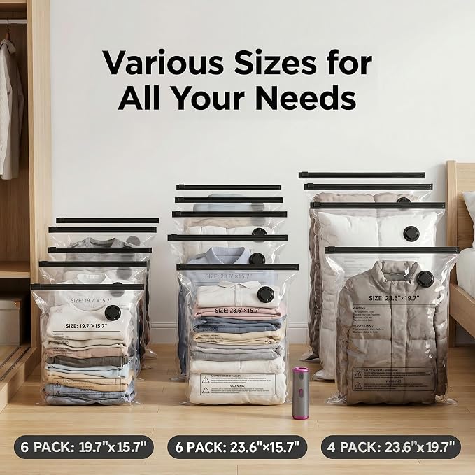 Vacuum Storage Bags with Rechargeable Electric Pump, 16 Pack Vacuum Seal Bags - Image 5
