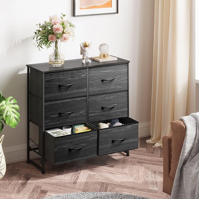 WLIVE Dresser for Bedroom with 6 Drawers, Charcoal Black Wood Grain Print | - Image 4