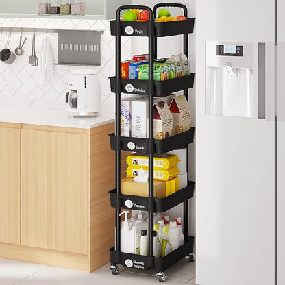 Laiensia Multifunction Utility Rolling Cart, 5-Tier Plastic & Metal Storage - Image 6