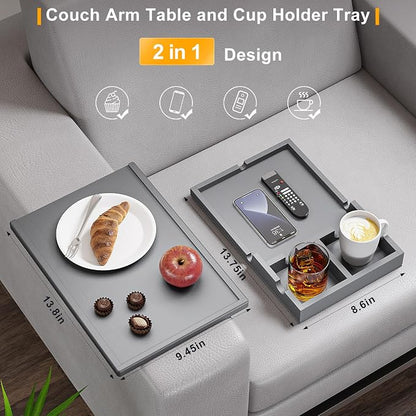 Couch Cup Holder Tray - 2 in 1 Couch Armrest Table - Sofa Armchair Caddy - Image 3